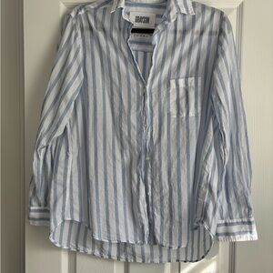 Greyson Women's Blue and White Striped Button-Down Shirt